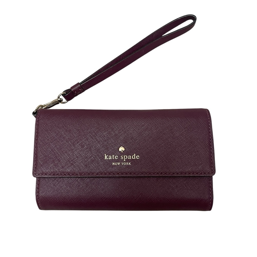 Kate Spade Burgundy Marrón Phone Wallet Wristlet Card Holder